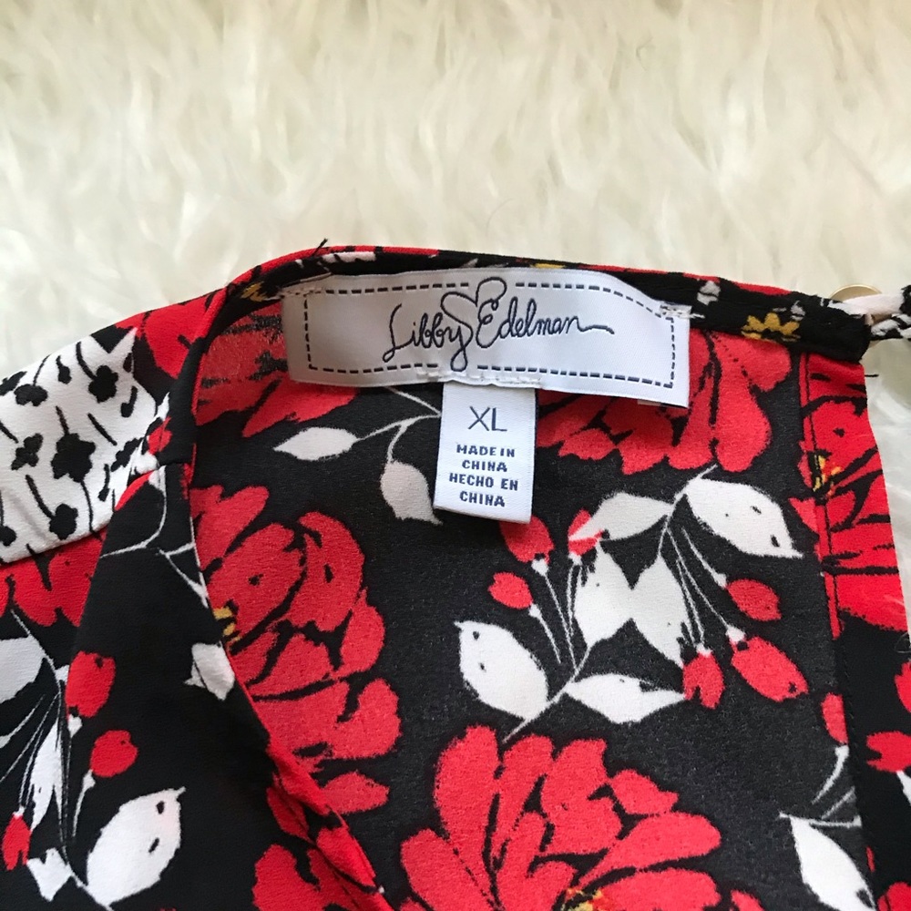 Libby Edelman Floral Patchwork Dress Red Black Wht - Picture 5 of 7